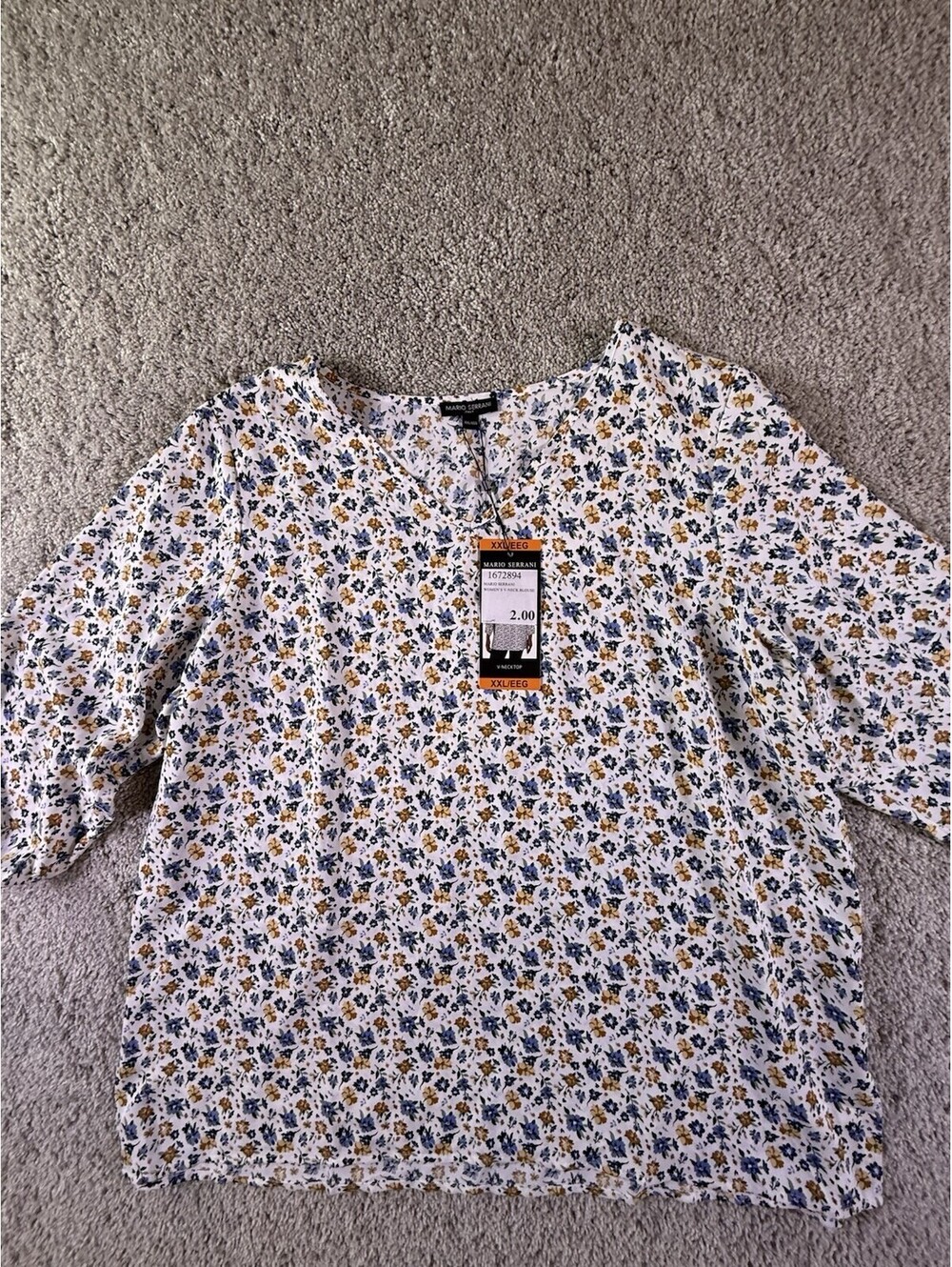 MARIO SERRANI, Italy, ladies size XXL V Neck Floral Top, New With Tags